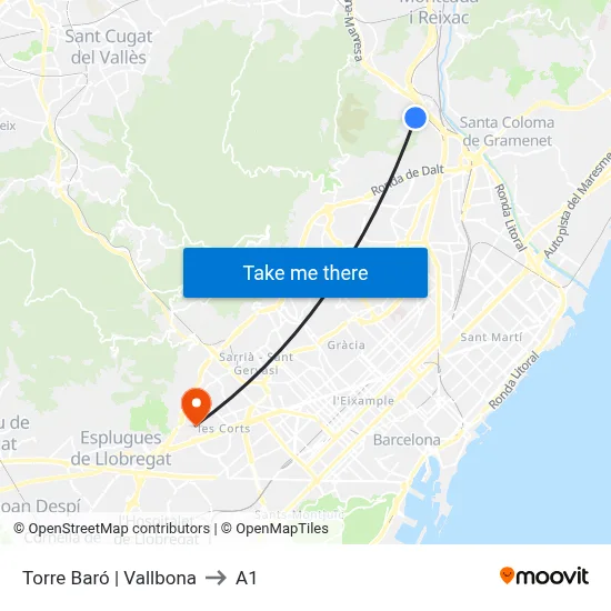 Torre Baró | Vallbona to A1 map