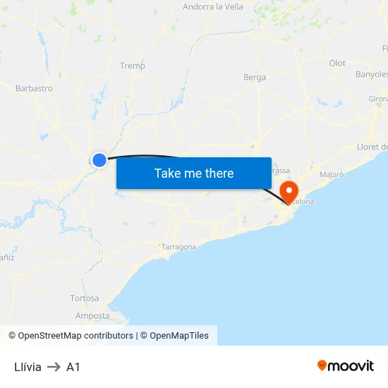Llívia to A1 map