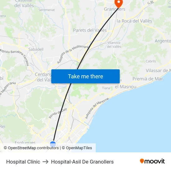 Hospital Clínic to Hospital-Asil De Granollers map