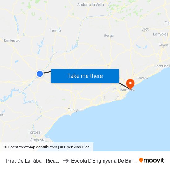 Prat De La Riba - Ricard Vinyes to Escola D'Enginyeria De Barcelona Est map