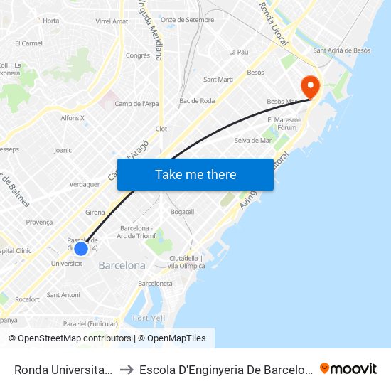 Ronda Universitat, 21 to Escola D'Enginyeria De Barcelona Est map