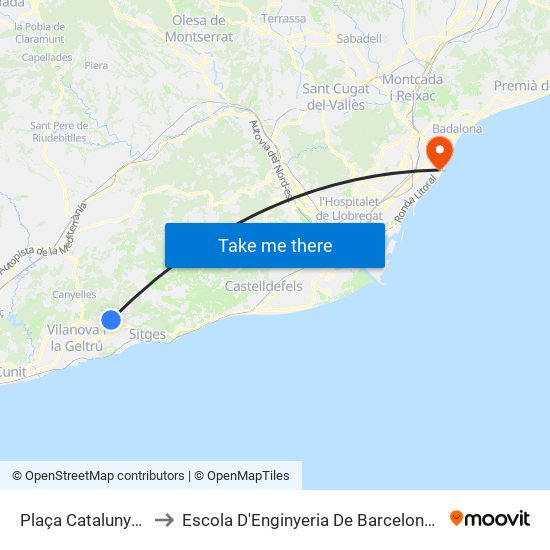 Plaça Catalunya, 7 to Escola D'Enginyeria De Barcelona Est map