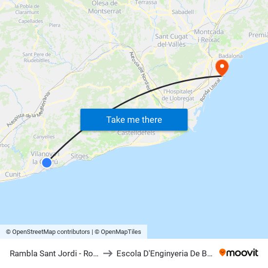 Rambla Sant Jordi - Ronda Ibèrica to Escola D'Enginyeria De Barcelona Est map