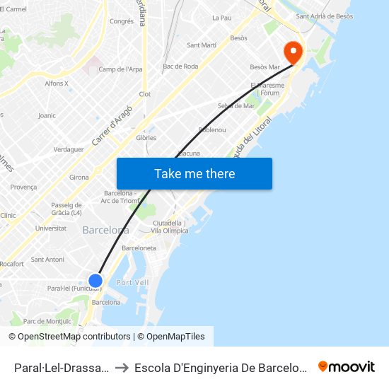 Paral·Lel-Drassanes to Escola D'Enginyeria De Barcelona Est map