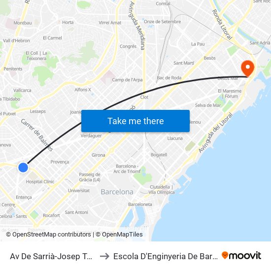 Av De Sarrià-Josep Tarradellas to Escola D'Enginyeria De Barcelona Est map