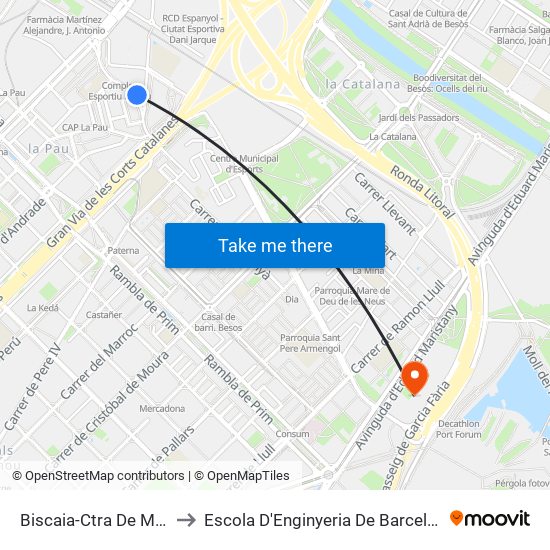 Biscaia-Ctra De Mataró to Escola D'Enginyeria De Barcelona Est map