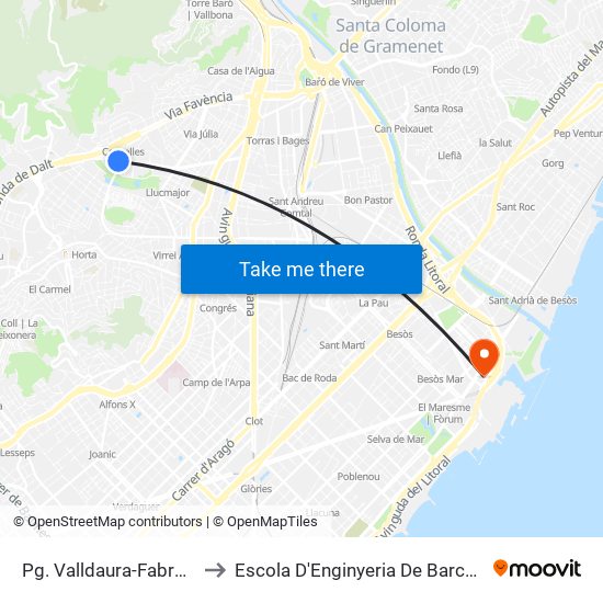 Pg. Valldaura-Fabra I Puig to Escola D'Enginyeria De Barcelona Est map