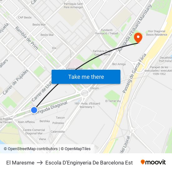 El Maresme to Escola D'Enginyeria De Barcelona Est map