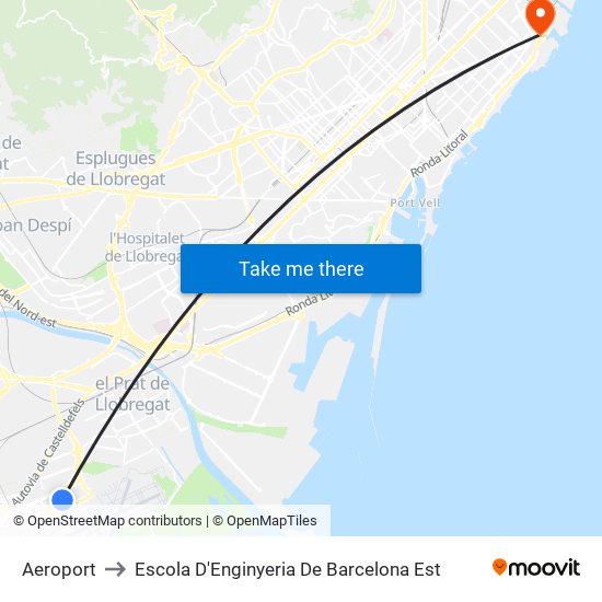 Aeroport to Escola D'Enginyeria De Barcelona Est map