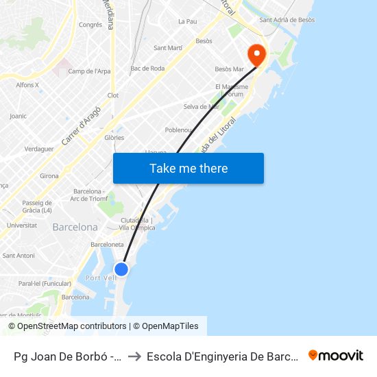 Pg Joan De Borbó - Judici to Escola D'Enginyeria De Barcelona Est map