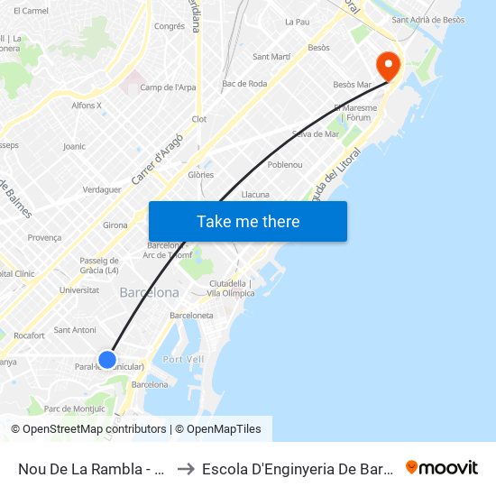 Nou De La Rambla - Paral·Lel to Escola D'Enginyeria De Barcelona Est map