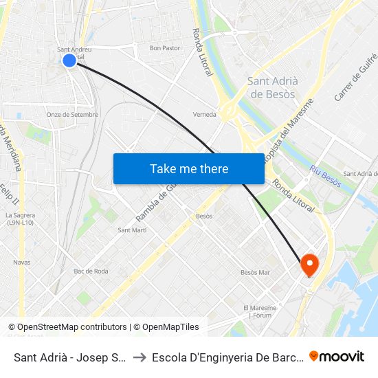 Sant Adrià - Josep Soldevila to Escola D'Enginyeria De Barcelona Est map
