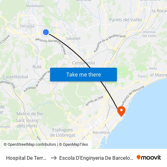 Hospital De Terrassa to Escola D'Enginyeria De Barcelona Est map