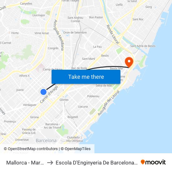 Mallorca - Marina to Escola D'Enginyeria De Barcelona Est map