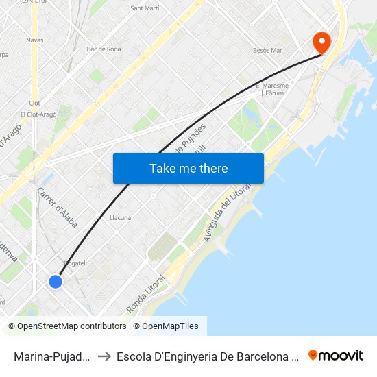 Marina-Pujades to Escola D'Enginyeria De Barcelona Est map