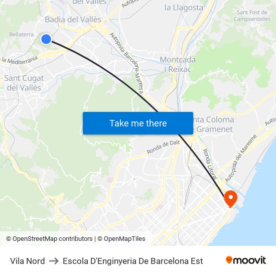 Vila Nord to Escola D'Enginyeria De Barcelona Est map