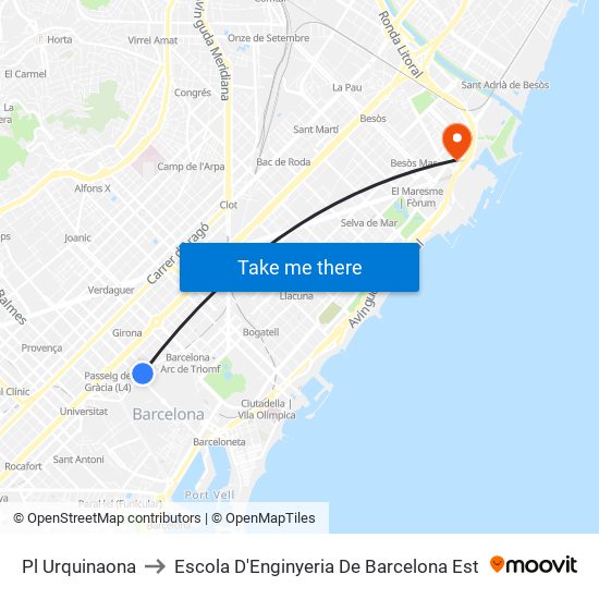 Pl Urquinaona to Escola D'Enginyeria De Barcelona Est map