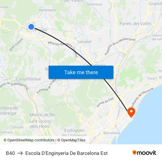 B40 to Escola D'Enginyeria De Barcelona Est map