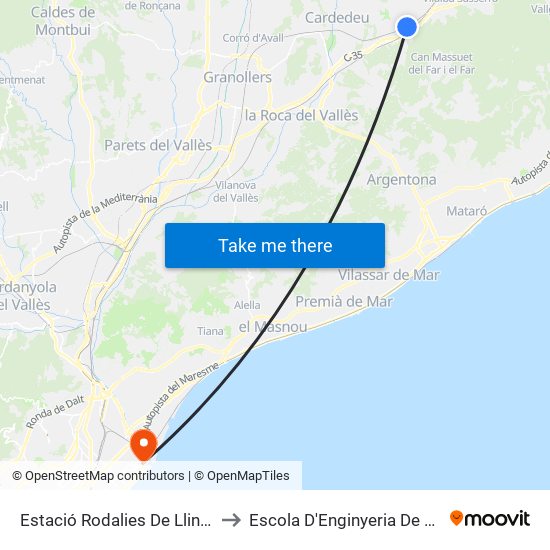 Estació Rodalies De Llinars Del Vallès to Escola D'Enginyeria De Barcelona Est map