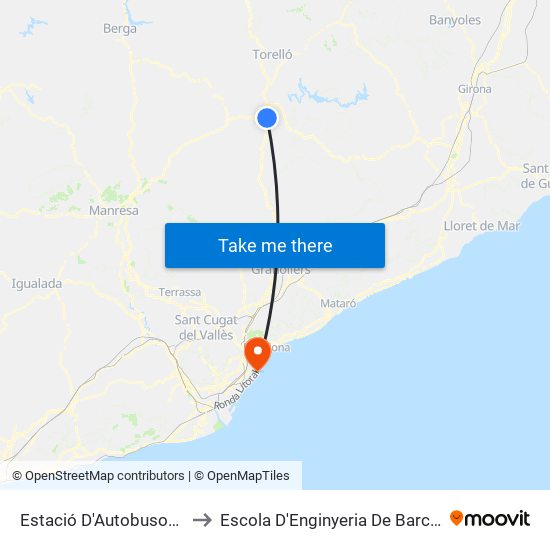 Estació D'Autobusos De Vic to Escola D'Enginyeria De Barcelona Est map