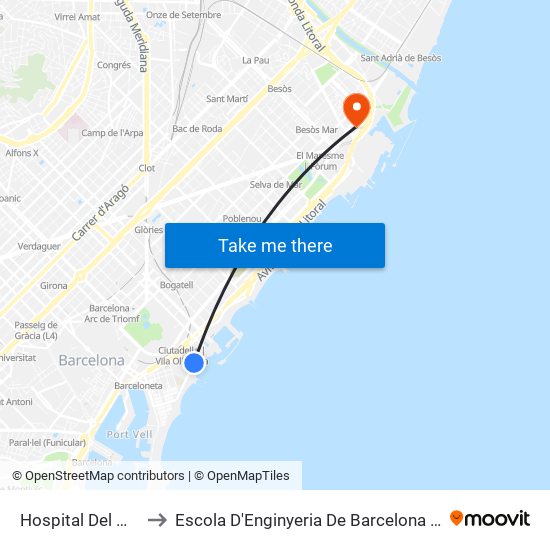 Hospital Del Mar to Escola D'Enginyeria De Barcelona Est map