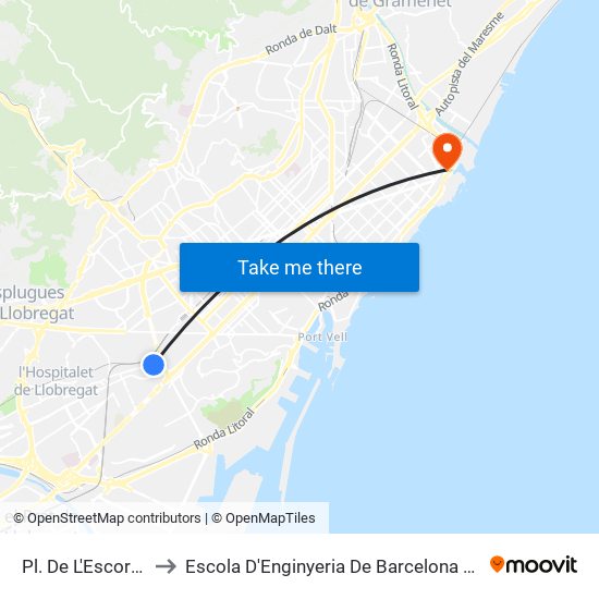 Pl. De L'Escorça to Escola D'Enginyeria De Barcelona Est map