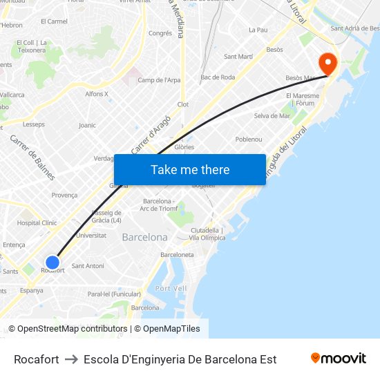 Rocafort to Escola D'Enginyeria De Barcelona Est map