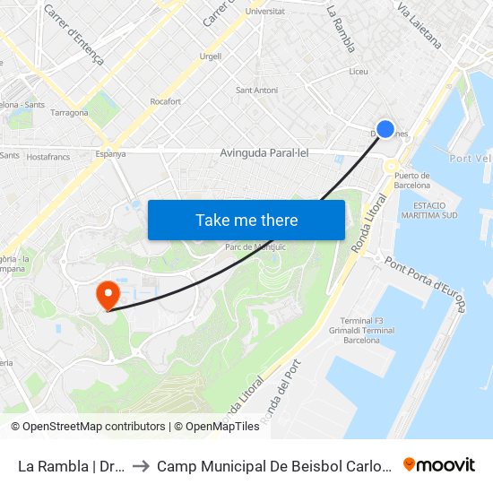 La Rambla | Drassanes to Camp Municipal De Beisbol Carlos Pérez De Rozas map