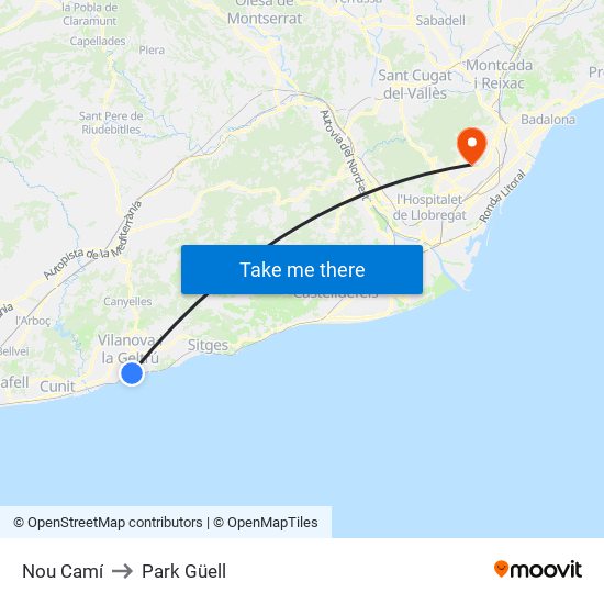 Nou Camí to Park Güell map