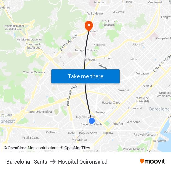 Barcelona - Sants to Hospital Quironsalud map