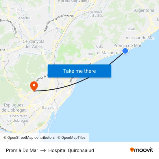Premià De Mar to Hospital Quironsalud map
