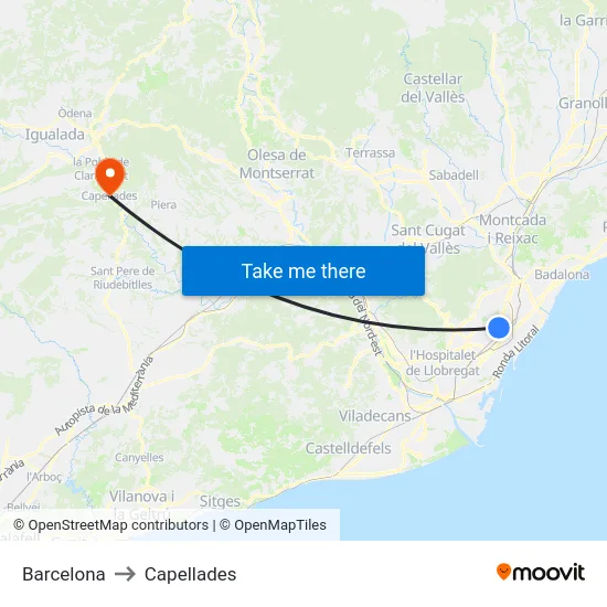 Barcelona to Capellades map