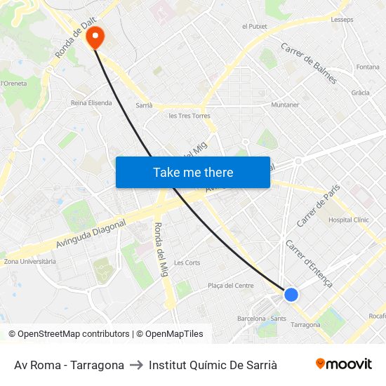 Av Roma - Tarragona to Institut Químic De Sarrià map