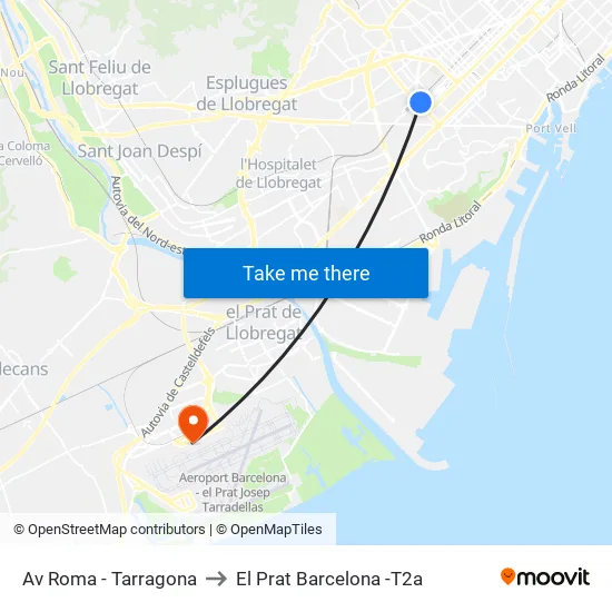 Av Roma - Tarragona to El Prat Barcelona -T2a map