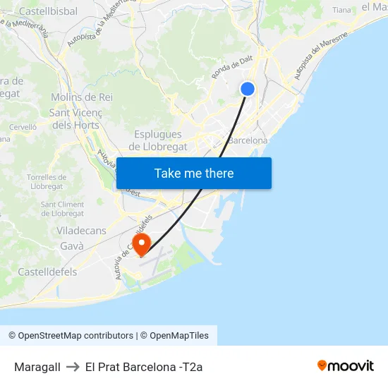 Maragall to El Prat Barcelona -T2a map