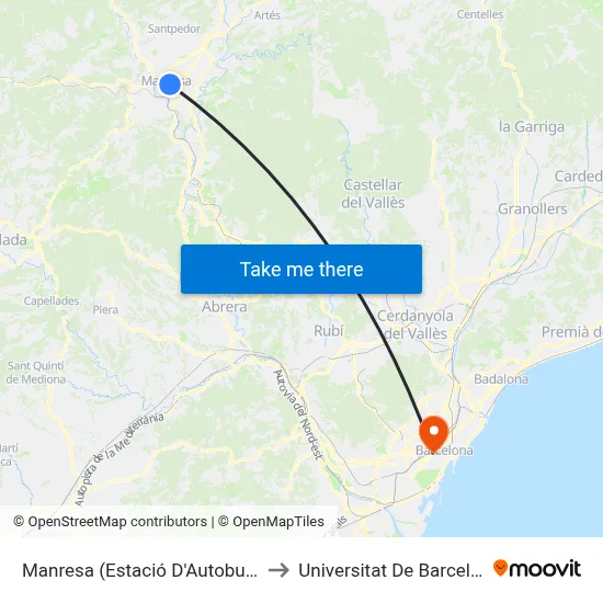 Manresa (Estació D'Autobusos) to Universitat De Barcelona map