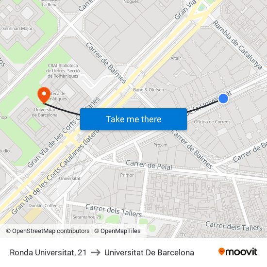 Ronda Universitat, 21 to Universitat De Barcelona map