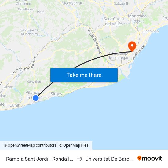 Rambla Sant Jordi - Ronda Ibèrica to Universitat De Barcelona map