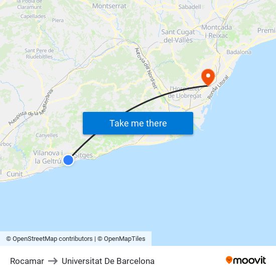 Rocamar to Universitat De Barcelona map