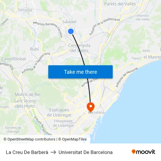 La Creu De Barberà to Universitat De Barcelona map