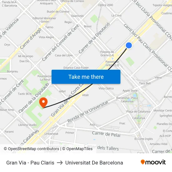 Gran Via - Pau Claris to Universitat De Barcelona map
