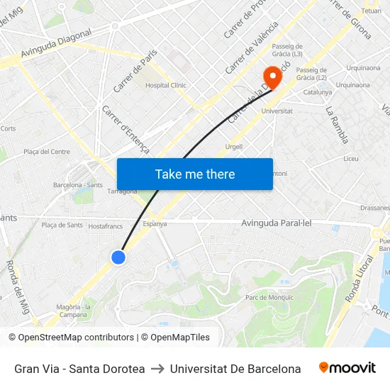 Gran Via - Santa Dorotea to Universitat De Barcelona map