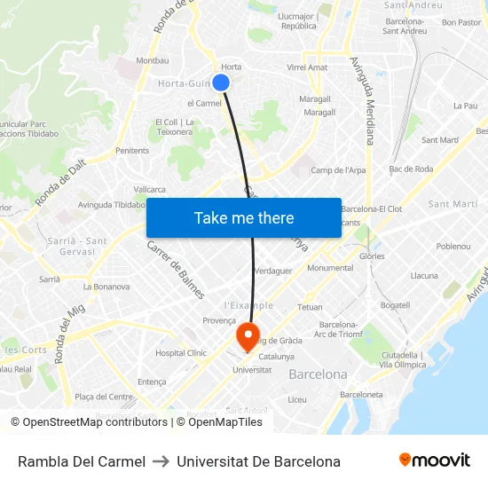 Rambla Del Carmel to Universitat De Barcelona map