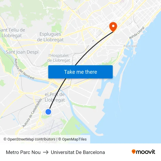 Metro Parc Nou to Universitat De Barcelona map