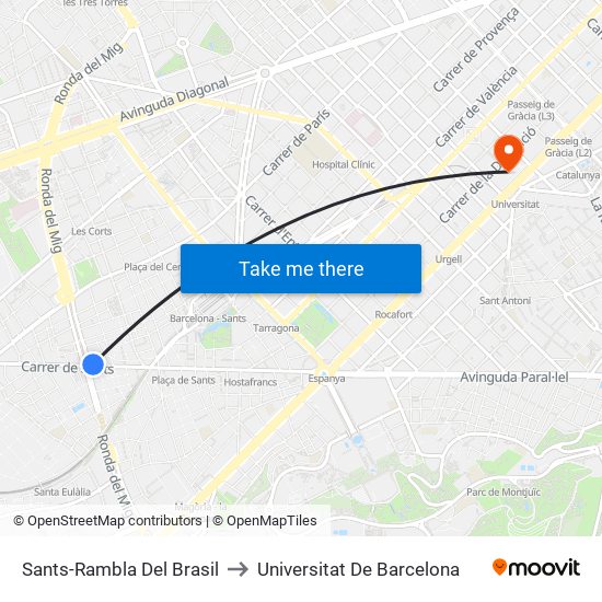 Sants-Rambla Del Brasil to Universitat De Barcelona map