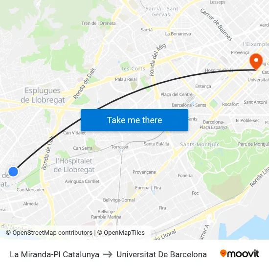 La Miranda-Pl Catalunya to Universitat De Barcelona map