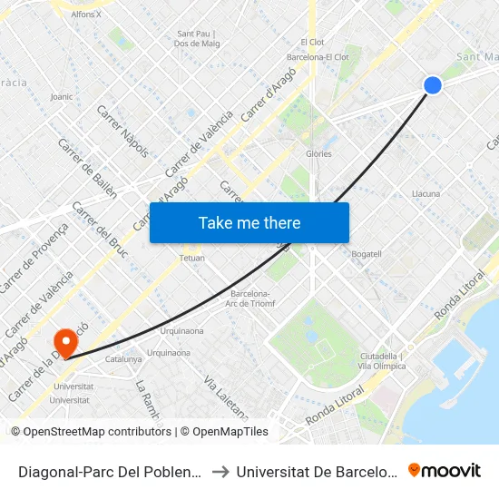 Diagonal-Parc Del Poblenou to Universitat De Barcelona map