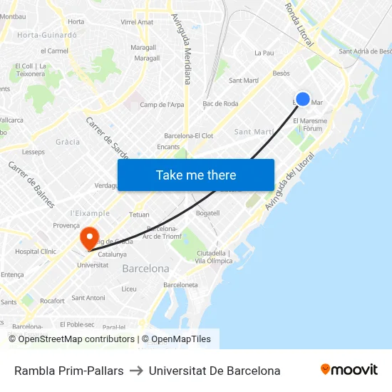Rambla Prim-Pallars to Universitat De Barcelona map