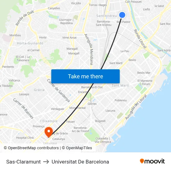 Sas-Claramunt to Universitat De Barcelona map