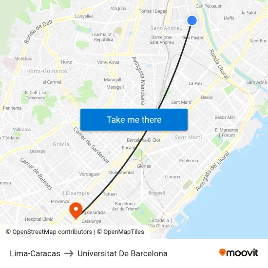Lima-Caracas to Universitat De Barcelona map